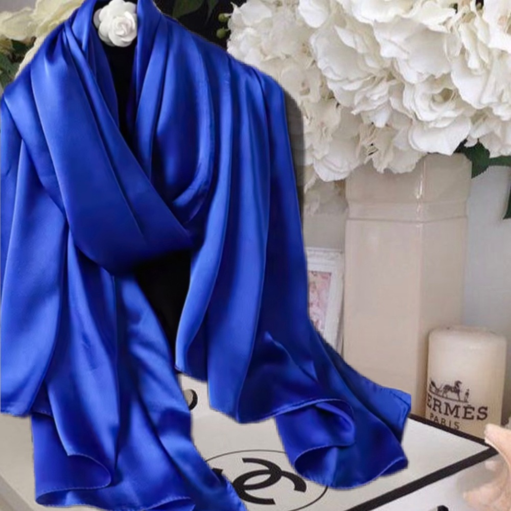 100% SILK SATIN Royal blue  Large Shawl Scarf Wrap Wedding Bridesmaid Cover up